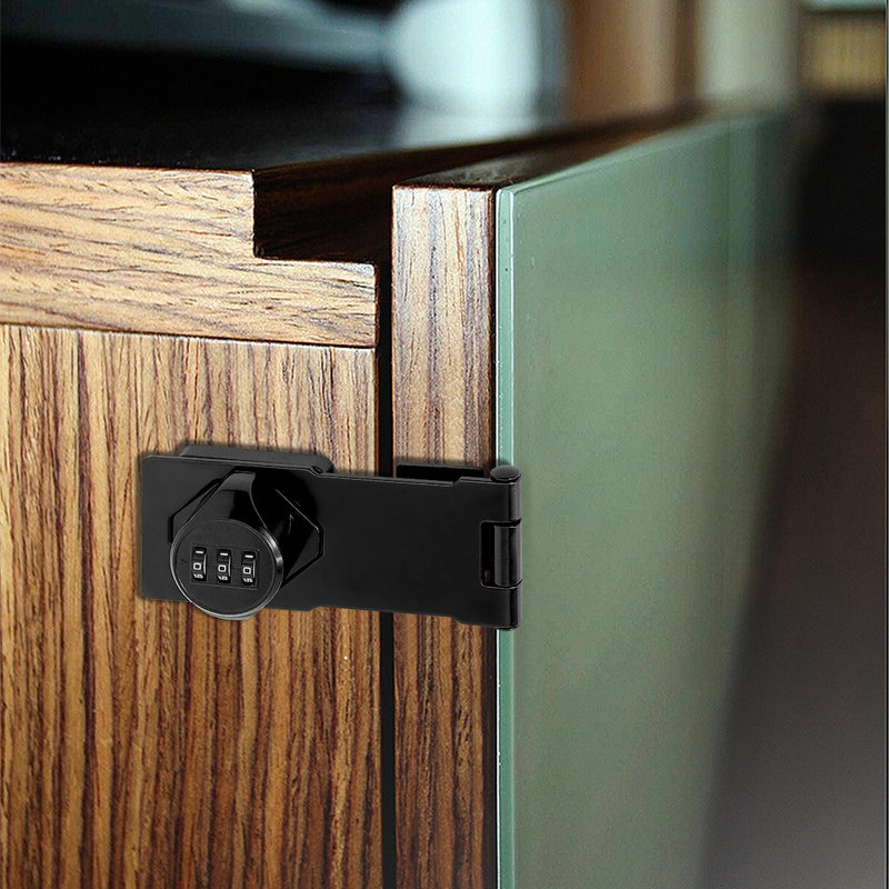 Password Rotary Hasp Locks, Black 4 Pack Cabinet Locks with Combination, Keyless Security Latch for Sliding Barn Door, Gate, Small Door, Closet, Drawers