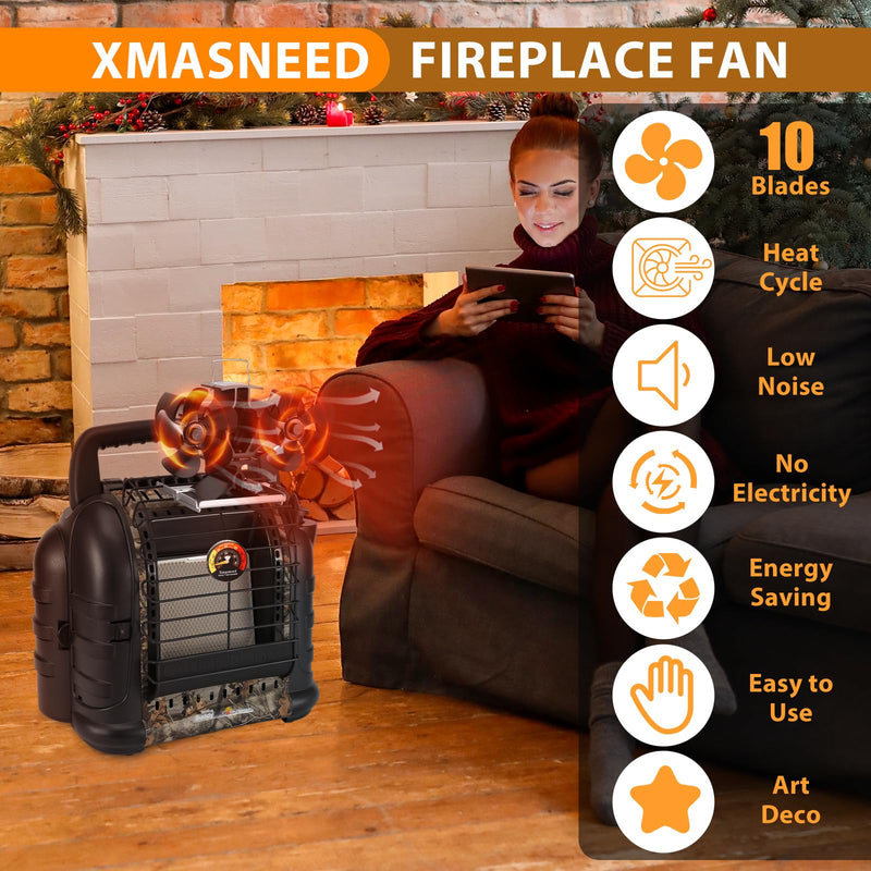 Wood Stove Fan Compatible for Buddy Heater, 10 Blades Heat Powered Fireplace Fan with Bracket Compatible for Heaters, Camping Outdoor Indoor Use，Non Electric Large 10 Blades with Bracket