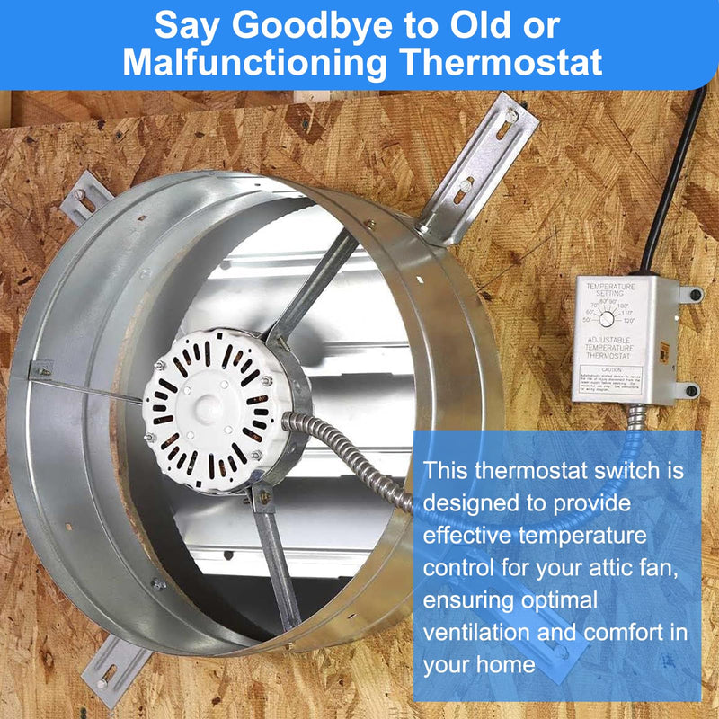 2 Pack Attic Fan Thermostat Control for Power Attic Ventilators and Exhaust Fans, 120V Adjustable Thermostat Switch Replace 58033 Single Speed Precise Temperature Controller 2 pack