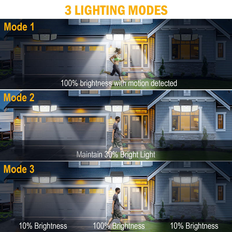 Solar Lights Outdoor 2500LM Motion Sensor Outdoor Lights,3 Head 355° Wide Angle Street Area Lights, Waterproof Security Lights with 3 Modes(Black,Remote-1 Pcs) Remote-1 Pcs