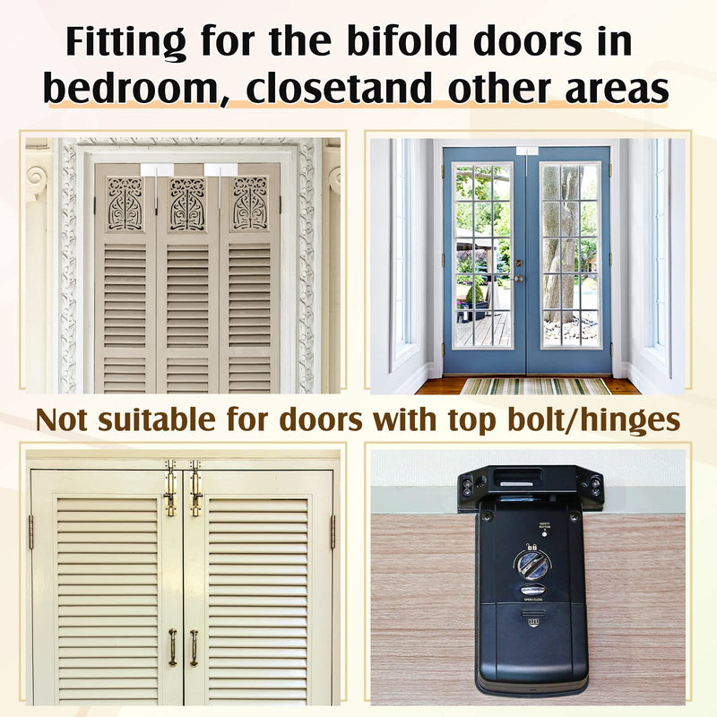 Dunzy 4 Pieces Bifold Door Lock Double Door Child Safety Childproof Closet Stainless Steel Metal Pantry Lock for Bifold Folding Closet Pantry, White