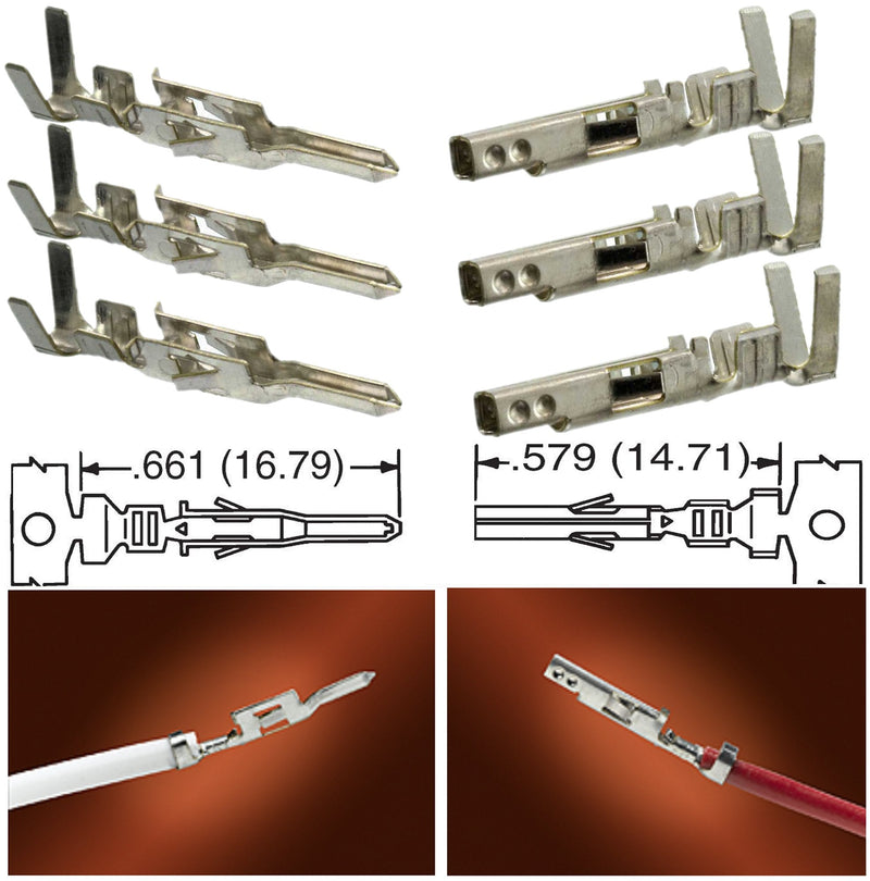 Molex 2 Pin Connector Lot, 6 Matched Sets, w/18-24 AWG w/Pins Mini-Fit Jr