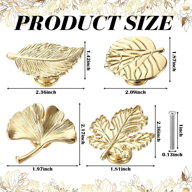 Zonon 8 Pcs Nature Leaf Cabinet Knobs, Botanical Forest Themed Drawer Knobs, Ginkgo Oak Leaf Cabinet Pulls & Handle, Metal Knob for Dresser Cupboard Wardrobe (Gold) Gold