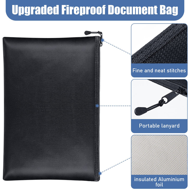 Epakh 4 Pack Fireproof Document Bags 13.4 x 9.4 Inch Waterproof and Fireproof Money Bag Document Holder with Zipper Fireproof Safe Storage Bag for A4 Documents, Money, Passport and Tablet