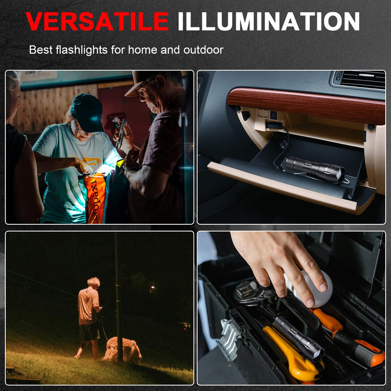 1 Mode Flashlights 4 Pack, Super Bright Zoomable LED Tactical Flashlight High Lumens, Water Resistant Portable Pocket Flash Light for Emergency, Camping, Home, and Gift - SL2000