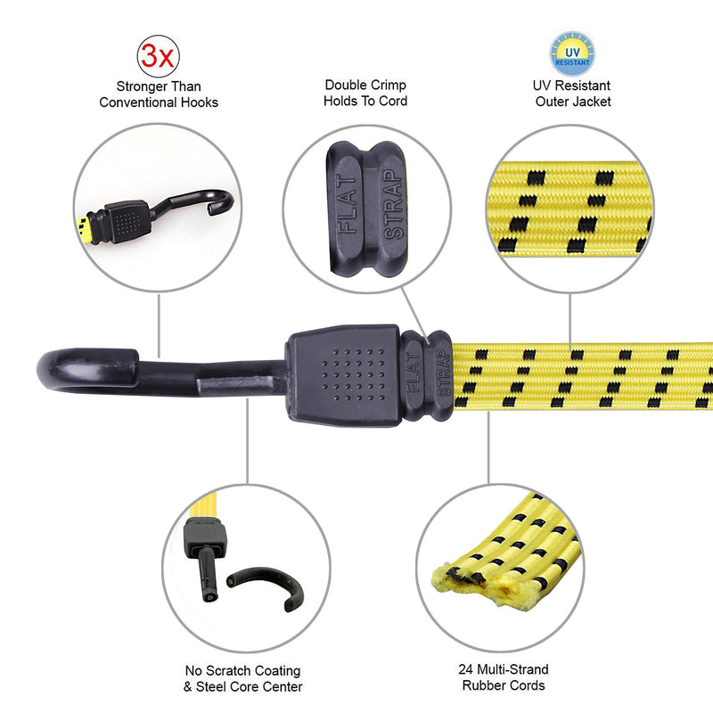 CARTMAN Ultra 48" Black/Yellow Flat Bungee Cord, 4pk x 48" 4