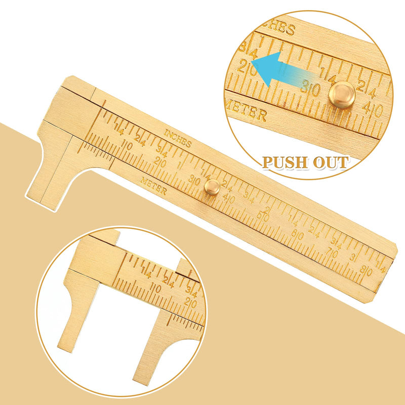 Konohan 2 Pcs Brass Vernier Caliper Pocket Handy Caliper Measuring Mini Tool Double Scale Sliding Gauge Metal Pocket Ruler for Bead Wire Jewels Rings Measurement