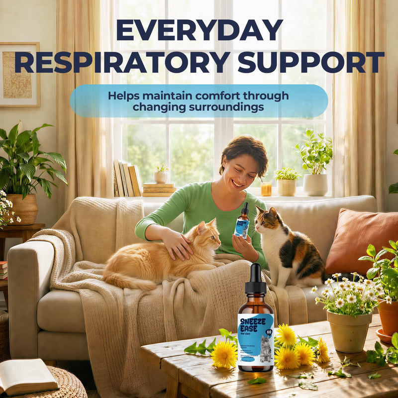 Cat Sneezing & Respiratory Support Drops, Seasonal Sensitivity & Watery Eyes Comfort for Cats, Herbal Blend with Nettle & Eyebright, Daily Immune Balance Support, Easy Liquid, 2 fl oz