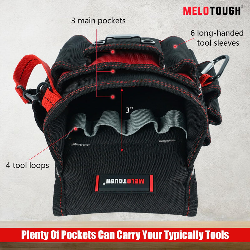 MELOTOUGH Electrician's Small Tool Pouch for Tool Belt Tool Pouch Tool Holster with Multiple Pockets, Construction Pouch Tool Organizer for Tools Red