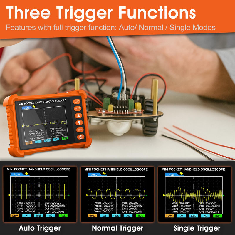 Handheld Oscilloscope, AIOMEST Portable Mini Pocket Digital Oscilloscope Kit with 500KHz Bandwidth 2.5MS/s, USB Osciloscopio Automotriz for Automotive DIY, Electronics Hobbyists, Student Lab orange