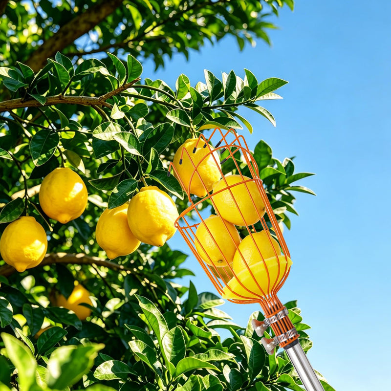 Fruit Picker Pole Tool with Basket Long Handle, 27-170 Inch Adjustable Fruits Picking Pole Tool for Apple Lemon Orange Mango Avocado Fruit Tree Picking
