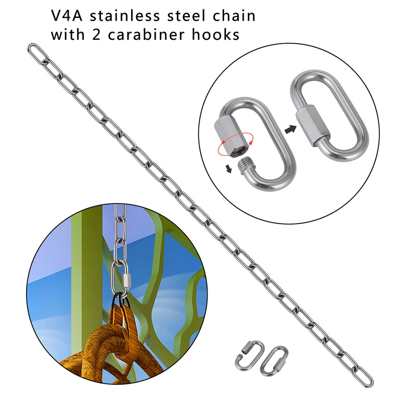 Stainless Steel Link Chain, KWOKWEI 3.28ft Long Metal Chain Link with 2 Locking Snap Hooks, 316 Stainless Steel Chain 5mm Hanging Chain for Yoga Swing Punching Bag