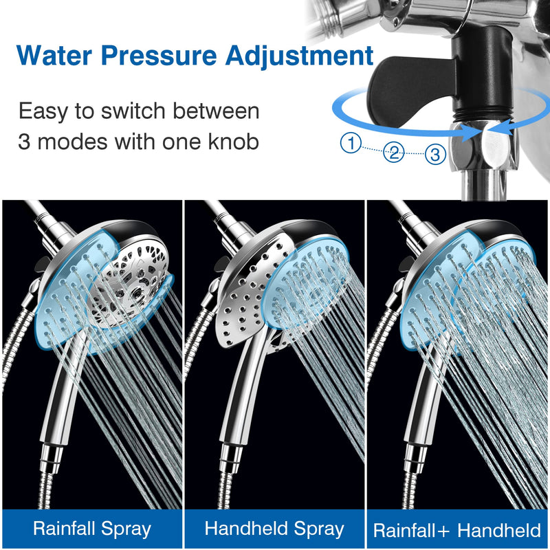 Shower Head with Handheld High Pressure: INAVAMZ Hand Held Shower Head & Rain Shower Head 2-IN-1 Shower Head with 59" Rotatable Stainless Steel Hose, Shower Trim Systems 15391-1.8 gpm Silver