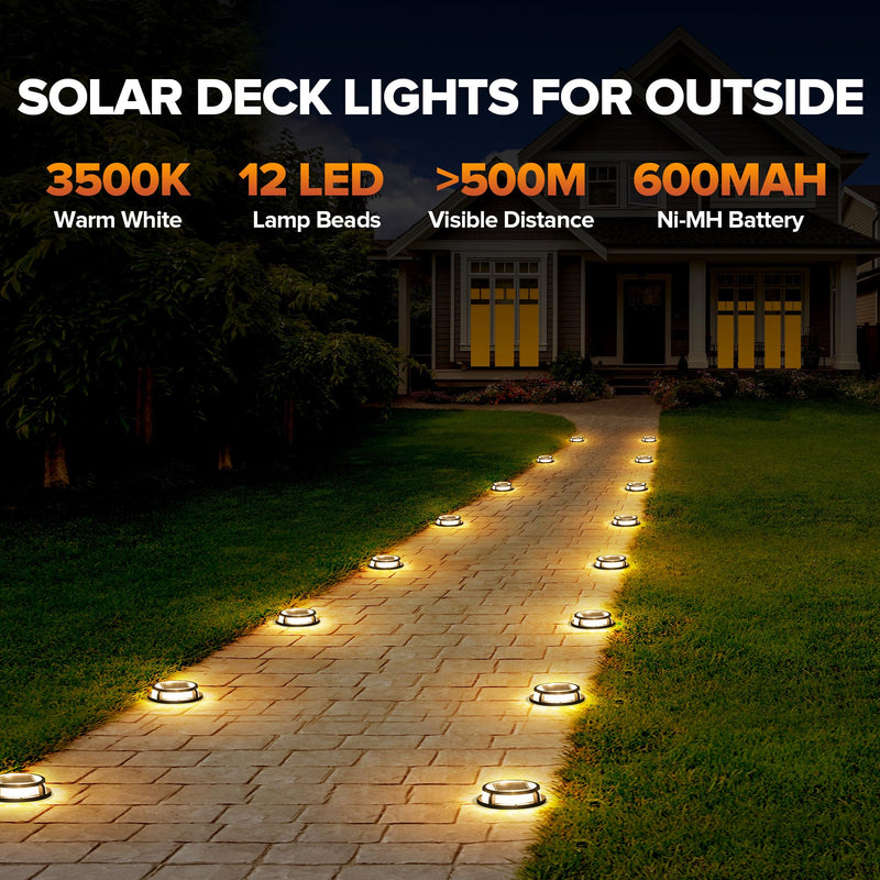 LUTEC 4 Pack Solar Driveway Lights, 12 LEDs IP67 Waterproof Outdoor Solar Dock Driveway Marker Lights for Step, Sidewalk, Pathway, Patio, Garden(Warm White) Black
