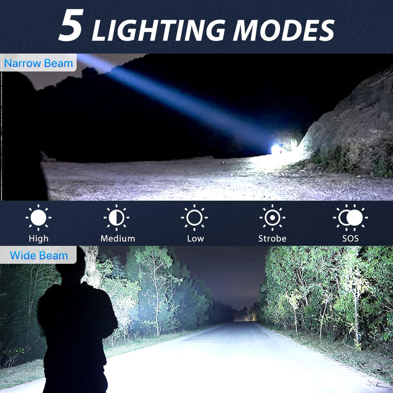 THY TRY 2 Pack Rechargeable Flashlights 90000 High Lumens, Super Bright Rechargeable Flashlights for Home, High Powered Flash Light with 5 Modes for Outdoor Activities