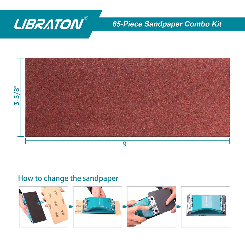 Sand Paper 65PCs, Sandpaper for Wood, 80-600 Grit Sandpaper Assortment Kit with Sanding Block, Sand Sponges 40/80/120/160 Grit, Alumina Sand Paper for Wood, Metal Sanding, Paint Finishing