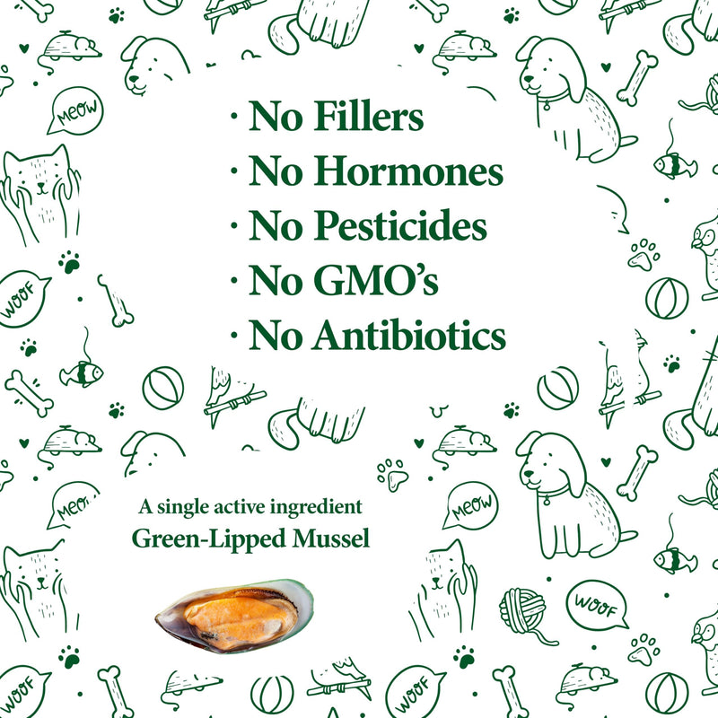 NZorganix FlexxiJoints 100% New Zealand Green-Lipped Mussel Powder, Hip & Joint Support Formula for Dogs & Cats, with Glucosamine, Chondroitin 200g (600 Servings) 2-Pack - PawsPlanet Australia