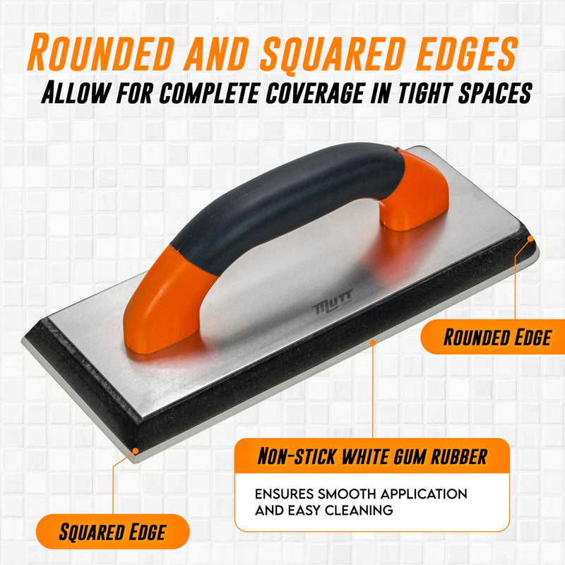 Mutt Tools Rubber Grout Float – 9.5” x 4 Inch Grout Float for Tile with Ergonomic Handle and Non-Stick Gum Rubber – Used for Masonry and Tile Installation