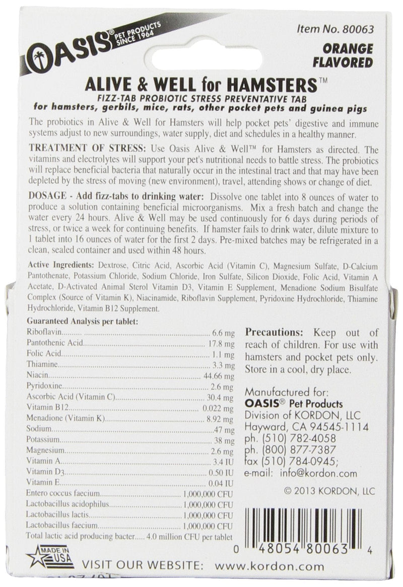 OASIS No 80063 Alive and Well, Stress Preventative and Pro-Biotic Tablets for Pocket Pets - PawsPlanet Australia