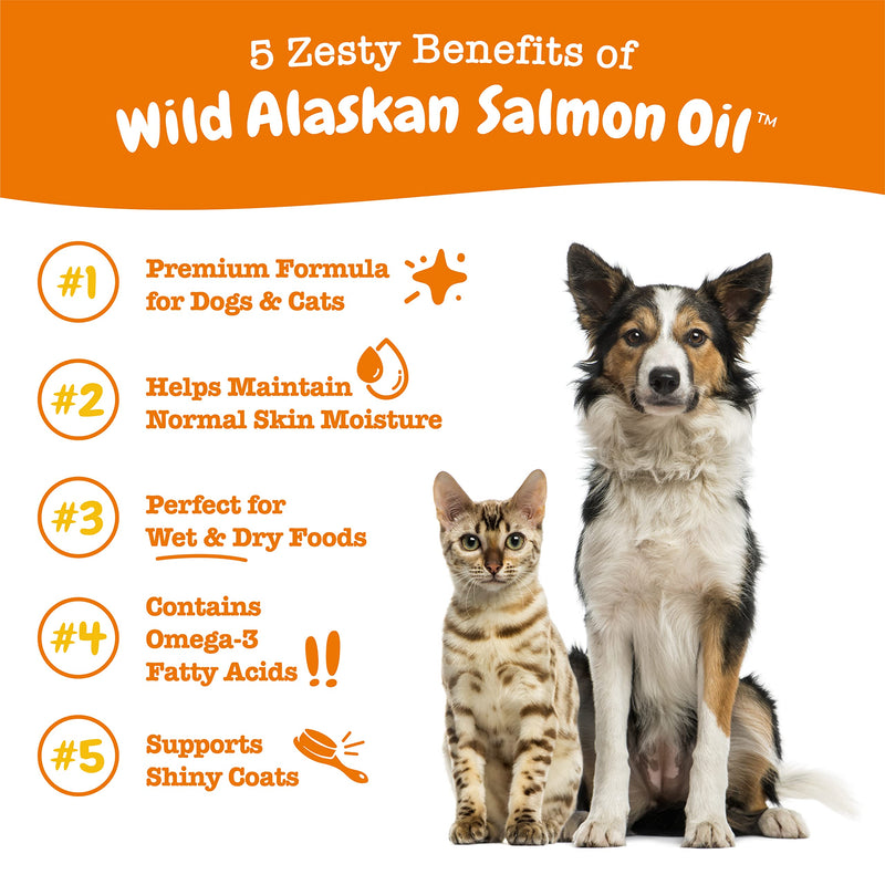Wild Alaskan Salmon Oil for Dogs & Cats - Omega 3 Skin & Coat Support - Liquid Food Supplement for Pets - Natural EPA + DHA Fatty Acids for Joint Function, Immune & Heart Health 8.5oz 8.5 Fl Oz - PawsPlanet Australia