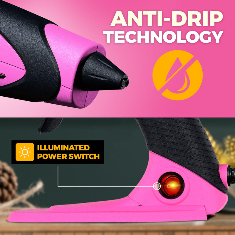 Full Size Hot Glue Gun Kit for Construction, DIY & Crafts, Chandler Tool 60W High Temp Large Glue Gun with Stand-Up base & 12 Glue Sticks, Perfect for Home Repair, Arts & Crafts, (Pink/Black) Pink/Black