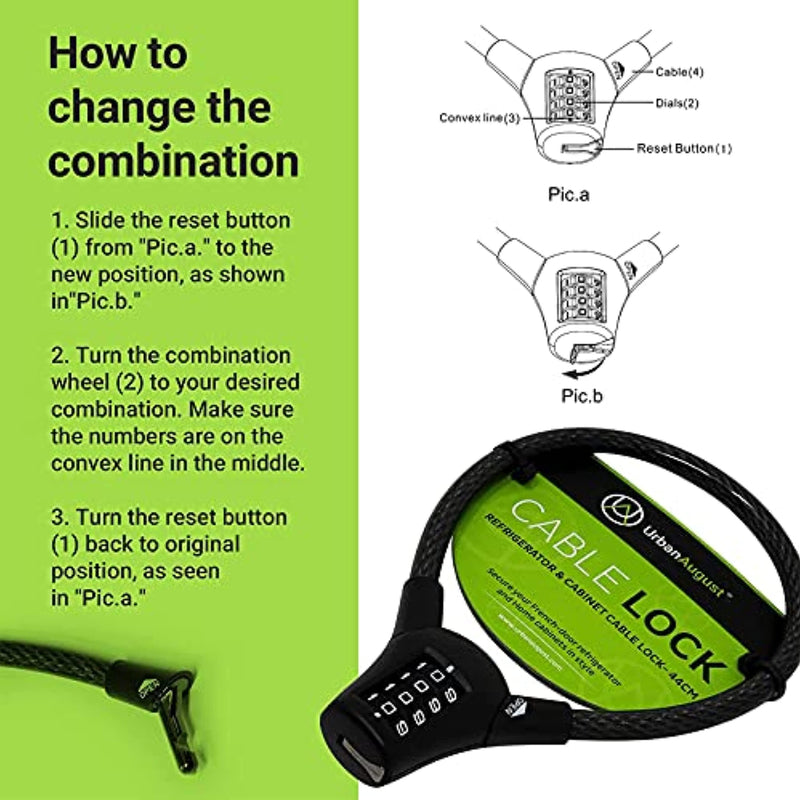 Urban August French Door Refrigerator Lock, Black, Combination Lock, Passcode Unlock Two pack