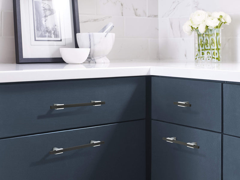 Amerock | Cabinet Pull | Polished Chrome/Brushed Matte Black | 6-5/16 inch (160 mm) Center to Center | Urbanite | 1 Pack | Drawer Pull | Drawer Handle | Cabinet Hardware 6-5/16 Inch (160 mm) Center-to-Center