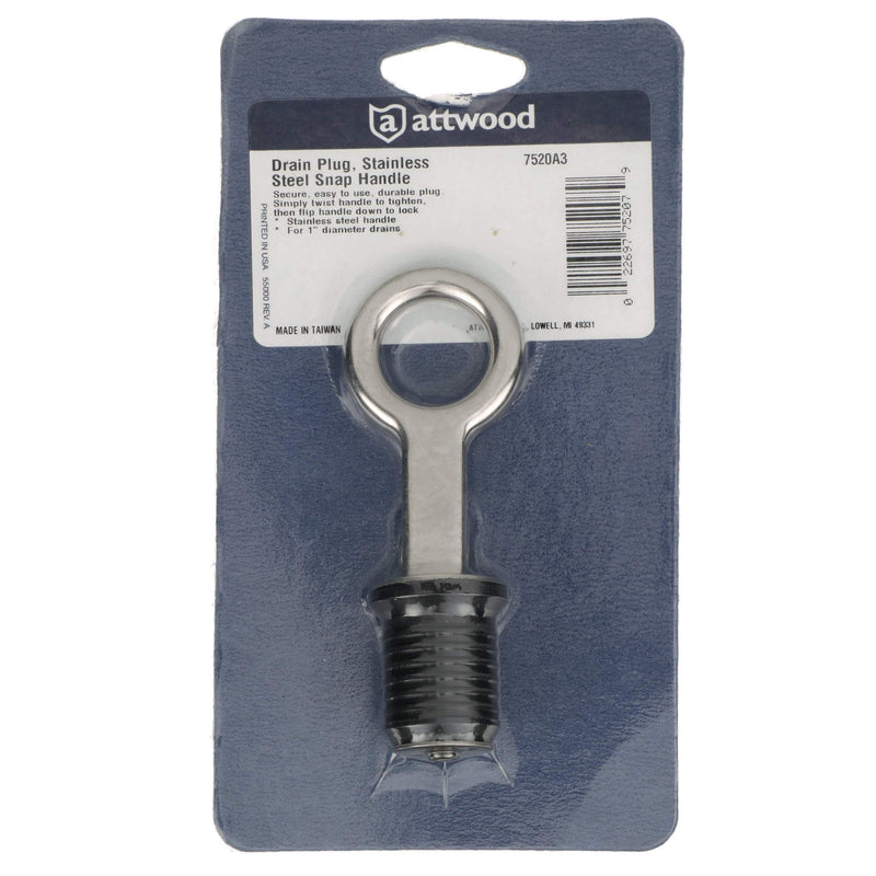 Attwood 7520A3 Snap-Handle Drain Plug, for 1-Inch-Diameter Drains, Locks in Place, Steel Handle, Rubber Plug