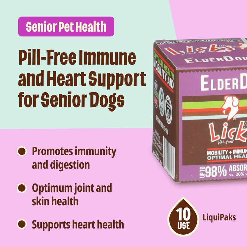 Licks Senior Pet Health - Mobility, Digestion & Immune Support for Dogs - Omega 3 Fish Oil, CoQ10, L-Carnitine & Green Lipped Mussel - Pill-Free Gel Packets - Chicken Flavor - 10 Packets 10 use Roasted Chicken