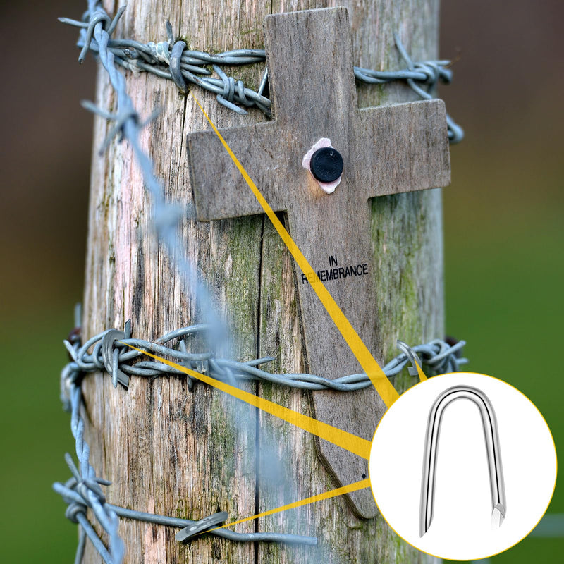 Therwen U Shaped Nails Wire Fence Staples Nails, 1 Inch Steel Fencing Nails, Galvanized U Shaped Fasteners Nails for Fixing Wire Woven and Mesh Fencing, Corrosion and Rust Resistant(250 Pcs) 250