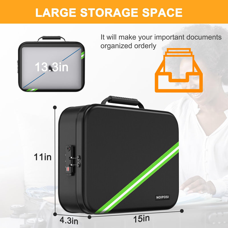 Noiposi Document Organizer with 5200℉ Heat Insulated,Waterproof and Fireproof Document Box with Lock, Home Travel Strong Fireproof Safe Storage Box for Letter Size Important Documents and File Black 5200℉ Medium