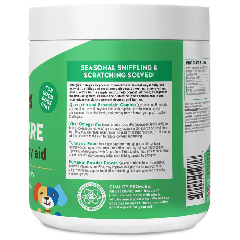 Jack&Pup Dog Allergy Chews - Bark Buddies Aller-Care Soft Chew Bites Itch Relief for Dogs & Allergy Support for Dogs - Dog Immune Supplement, Dog Skin Allergies Treatment and Anti Itch for Dogs 60ct 60 Chews - PawsPlanet Australia