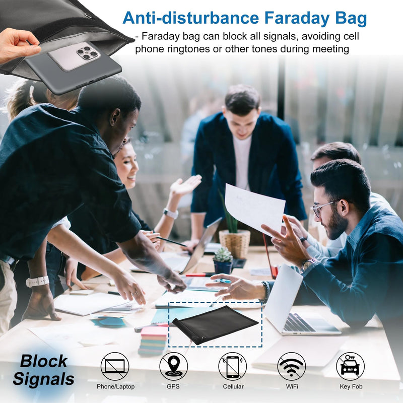 4 Pack Faraday Bags, Faraday Cage for Anti-Theft Anti-Tracking, Waterproof & Fireproof Faraday Bag for Laptops, Tablets, Phones, Car Keys Black