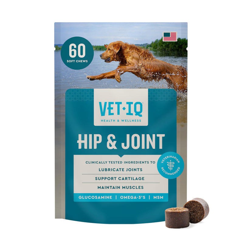 VetIQ Glucosamine Hip & Joint Supplement for Dogs, 60 Soft Chews, Joint Support Supplement with MSM and Krill, Dog Health Supplies Large & Small Breed, Chicken Flavored Chewables 60 Count