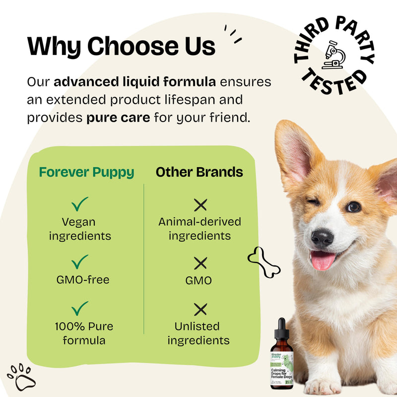 Calming Drops for Female Dogs - Valerian Root & Passion Flower Separation Relief Supplement - Liquid Alternative to Dog Calming Chews & Treats - Vitamins and Supplements for Relaxation - 2 oz