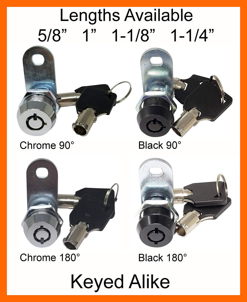 Admiral Locks Tubular Cam Lock, Keyed Alike Removable Key RV Compartment Storage Lock Cabinet Locks - Pack of 2 5/8 Inch 90° Chrome Pack of 2