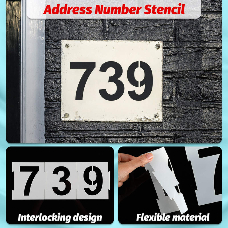 20 Pieces Curb Stencil Kit 0-9 Address Number Reusable Plastic Numbers Stencils with 2 Rolls Masking Tape for Painting Address in Wall Wood Road Mailbox(3 Inch Height) 3 Inch Height