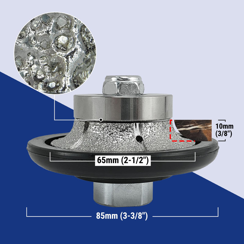 Vacuum brazed Diamond Profile Wheel Diamond Router Bit Chamfer Bit for Dry or Wet Profiling Porcelain Tile Ceramic Granite Marble Stone with 5/8"-11 Use on Angle Grinder B1065 (3/8" x 2-1/2") B1065 (3/8" x 2-1/2") B Half-Bullnose