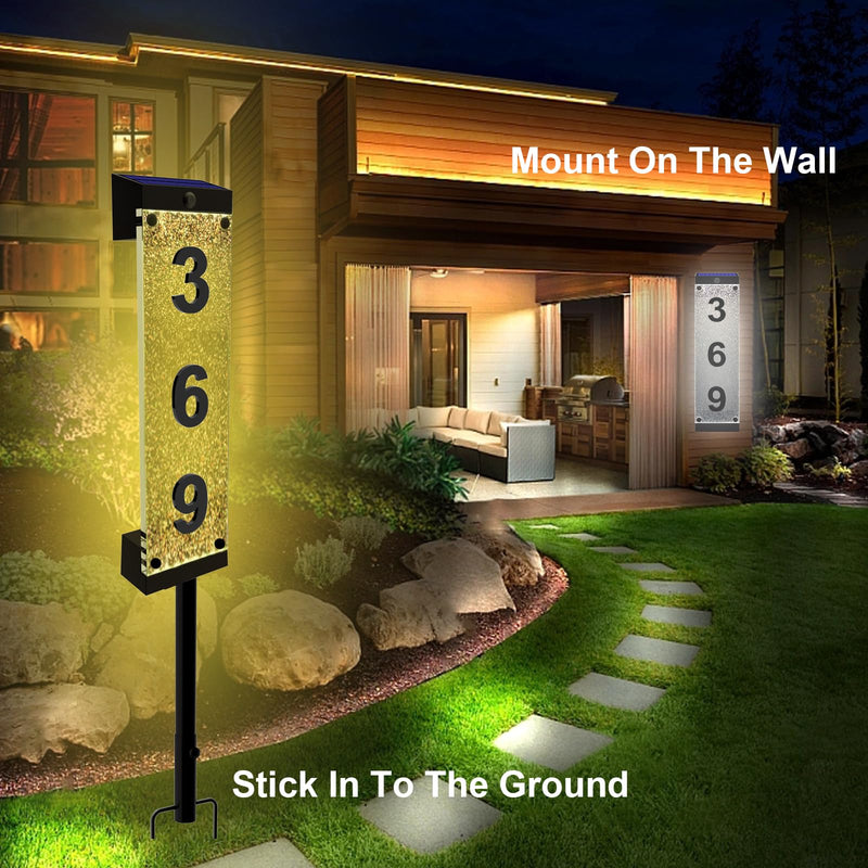 Solar House Numbers for Outside, Acrylics Solar Address Sign with Iron Stakes, Waterproof RGBW Color Changing Remote Control, Lighted Modern Address Plaque Solar Powered for Street Yard Home Multi Digit Multi Color