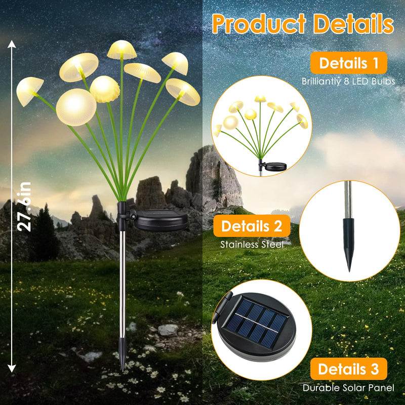 KAQ 4PK 32LED Solar Garden Lights Outdoor Waterproof | Solar Mushroom Lights for Outside Sway by Wind Firefly Fairy Light for Patio Pathway Garden Bush Yard Decorations (Warm White) Warm White 4 Pack