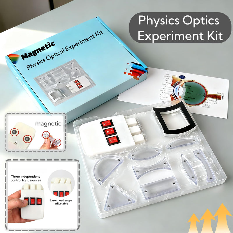 Magnetic Physics Optical Experiment Kit with Adjustable Triple Laser Source, Prisms, Reflectors, Educational Lab Equipment for Light Refraction and Reflection Experiments,Teaching Supplies