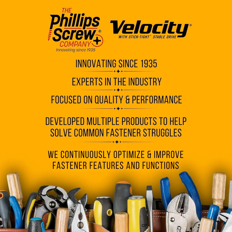 Velocity Interior 2 Inch Wood Screws DIY Pack (Size #8, 75 Pcs) – Zinc and Yellow Coating, Stick-Tight Technology, Screw for Wood Working with PSD ACR Driver Bit #8 x 2" Small Pack