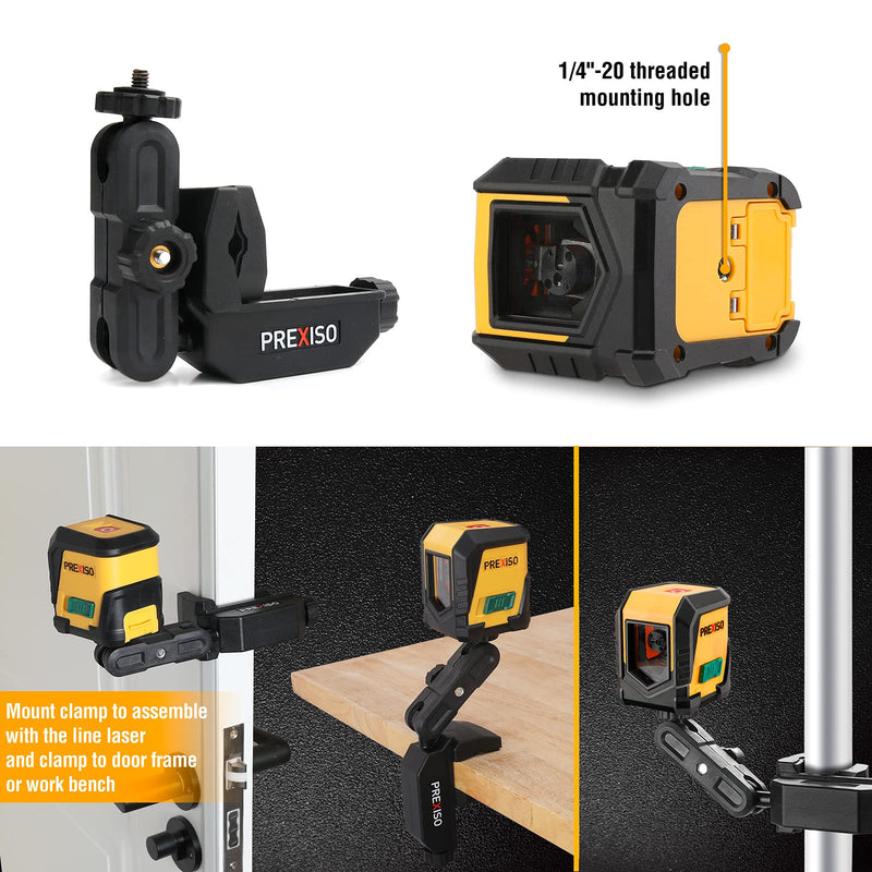 PREXISO Laser Level, 65Ft Self Leveling Cross Line Laser Level, Green Line leveler Tool for Hanging Picture, Floor Tile, Home Renovation with LED Indicator & 2 AA Batteries (360°Clamp) 360°Clamp