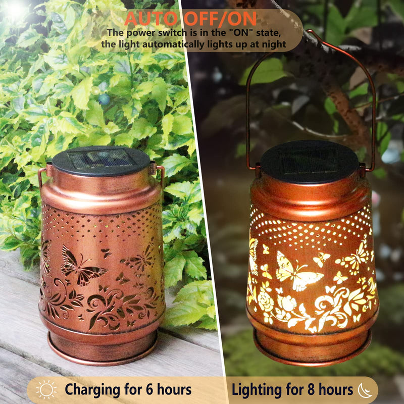 Solar Lanterns Outdoor Waterproof Butterfly Garden Decor Lantern Birthday Gifts for Women Mom Grandma, Hanging Solar Lights Metal Solar Decoration Outside for Yard, Patio, Backyard, Porch 1 Pack Butterfly