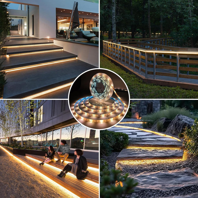 Solar LED Strip Lights Outdoor String Light Waterproof 20FT 180LED Cuttable Tape Rope Solar Lighting for Garden Path, Deck, Yard, Stair, Step, Christmas Decorative Lighting 2 Packs Warm White 19.7ft