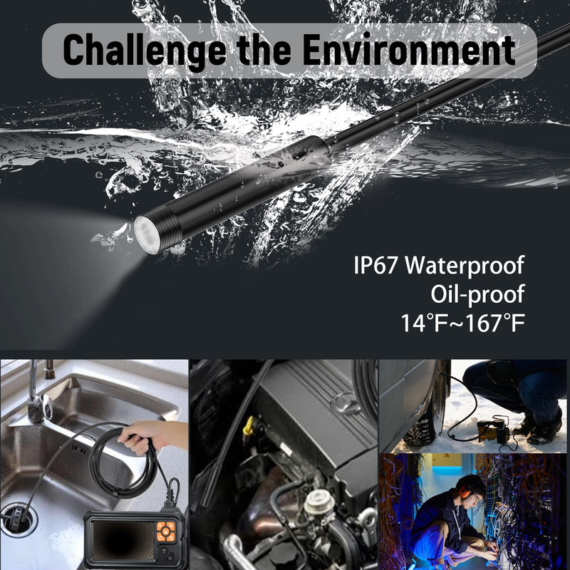 1080P HD Industrial Endoscope Camera with 4.3" IPS Screen & Light, 16.5FT IP67 Waterproof Snake Borescope for Pipe, Sewer, Drain, Plumbing & Automotive Inspection (No Photo/Video)