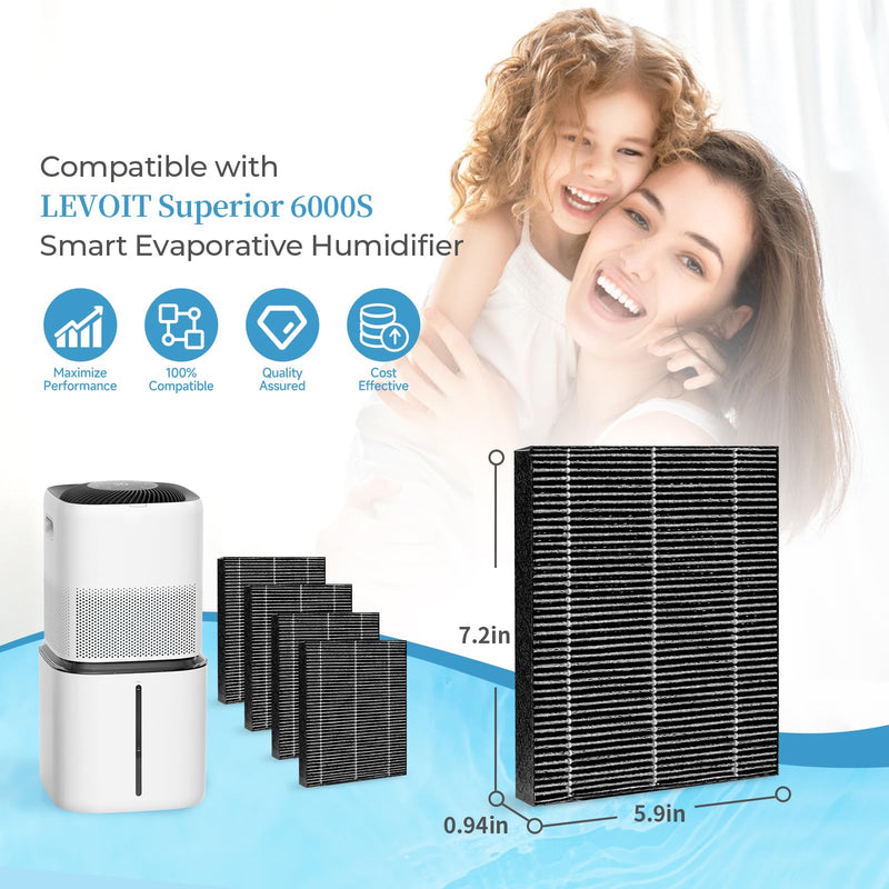 8-Pack 6000S Replacement Filter, Compatible with LEVOIT Superior 6000S Smart Evaporative Humidifier, Part No.LRW-S602S-AUS, Gray 8 packs