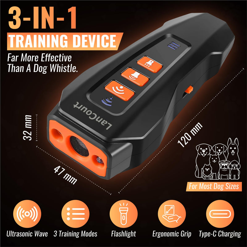 Dog Bark Deterrent Ultrasonic Device Within 33FT, Ultrasonic Anti Barking Indoors, Outdoor, and Flashlight. Rechargeable and Portable Anti-Barking Device