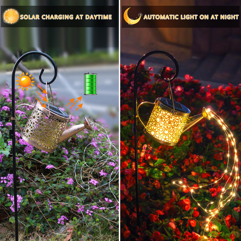 Solar Lights Outdoor Decorative, Metal Solar Watering Can Lights Waterproof, Small Hanging Solar Garden Decor Yard Lights Outside Patio Lawn, Gifts for Mom Grandma Women Birthday(Warm White) Warm White-1 pack