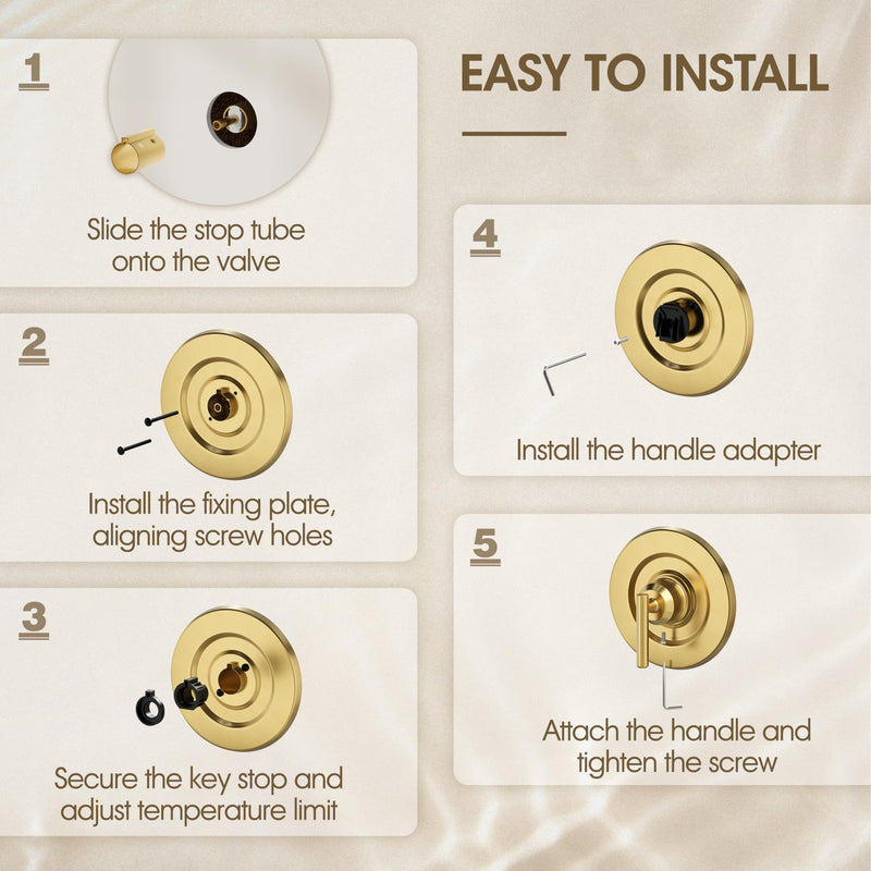 Brushed Gold Shower Trim Kit for Moen T2901 Handle, Compatible with Moen 2510/2520/2570/2590 Pressure Balanced Valve Series, Fix Wobbly Handle for Bathroom Renovation